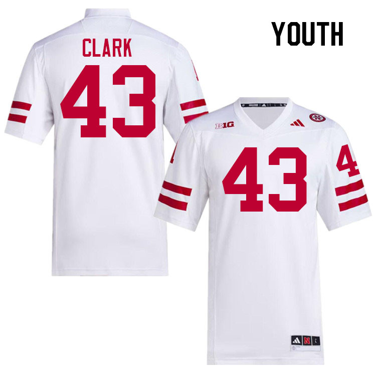 Youth #43 Quinn Clark Nebraska Cornhuskers College Football Jerseys Stitched Sale-White